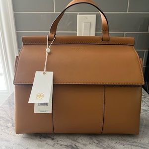 Tory Burch British Tan Leather Block-T Satchel bag